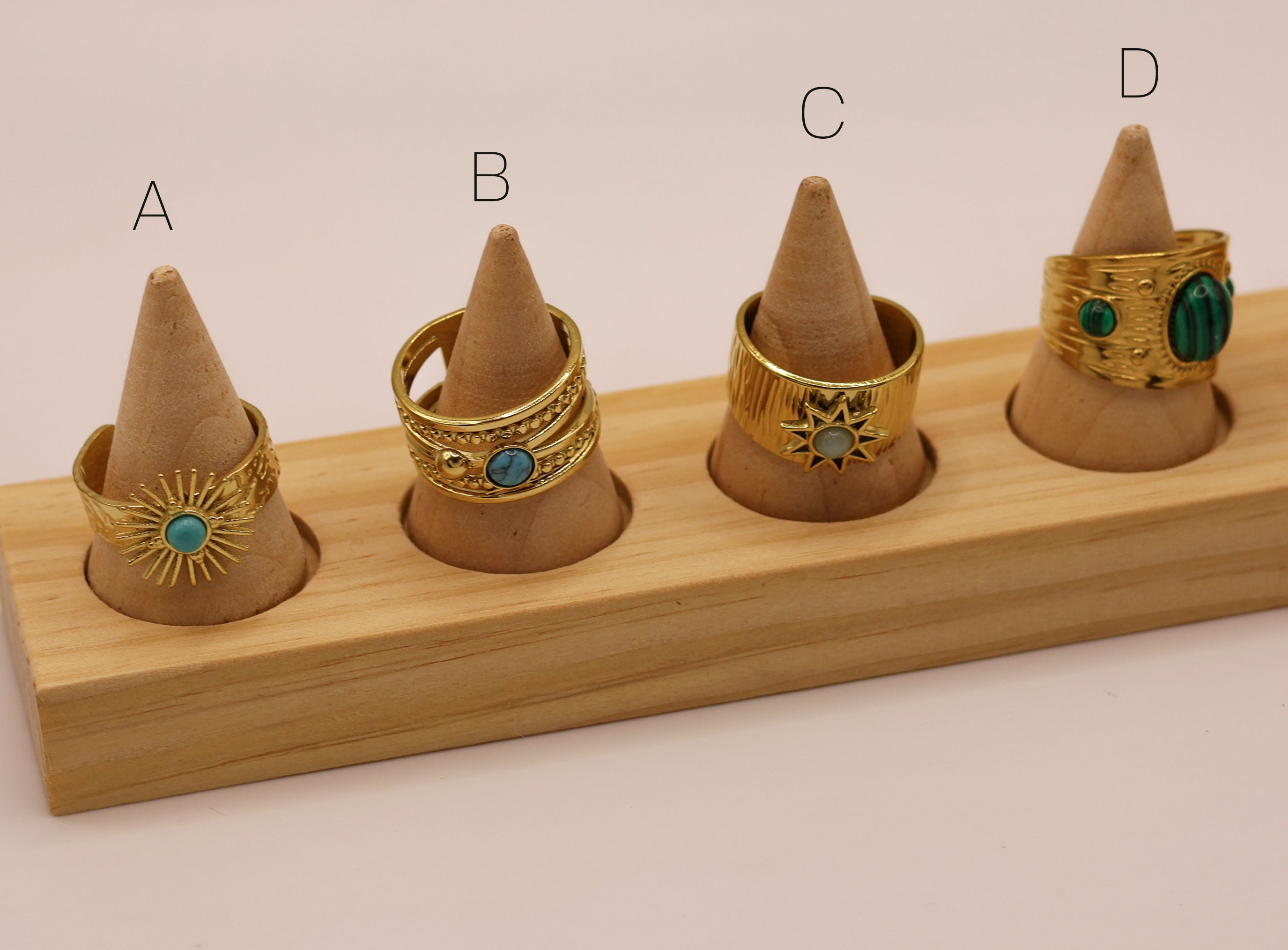 Natural stone open rings gold plated