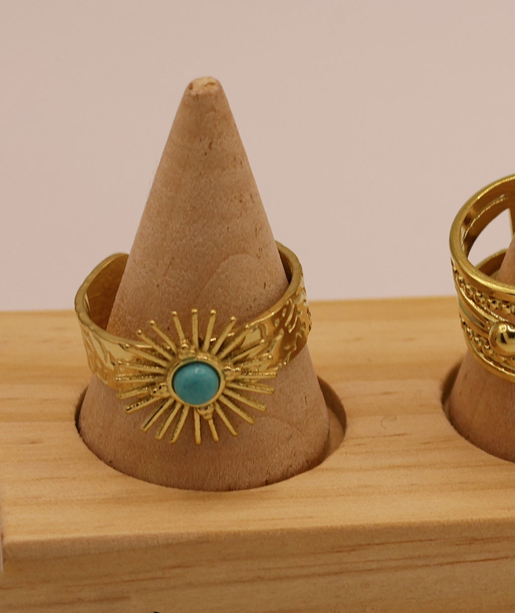 Natural stone open rings gold plated