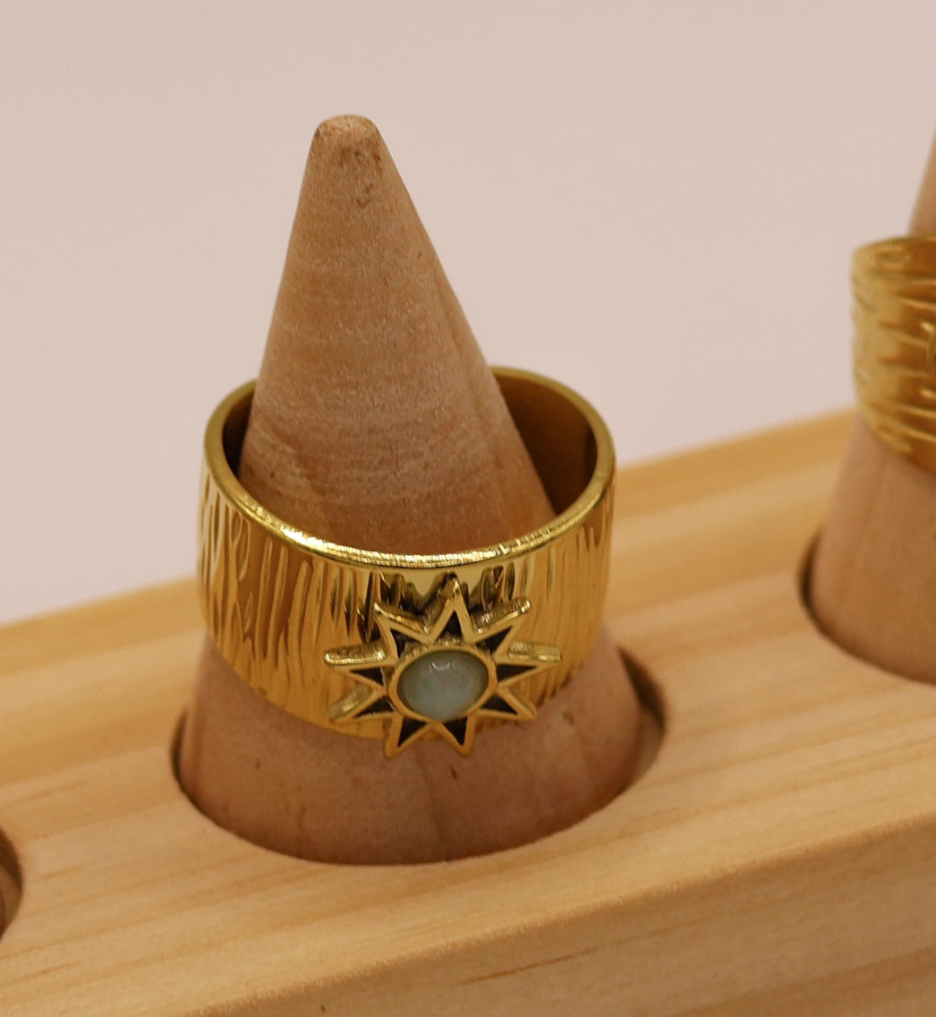 Natural stone open rings gold plated
