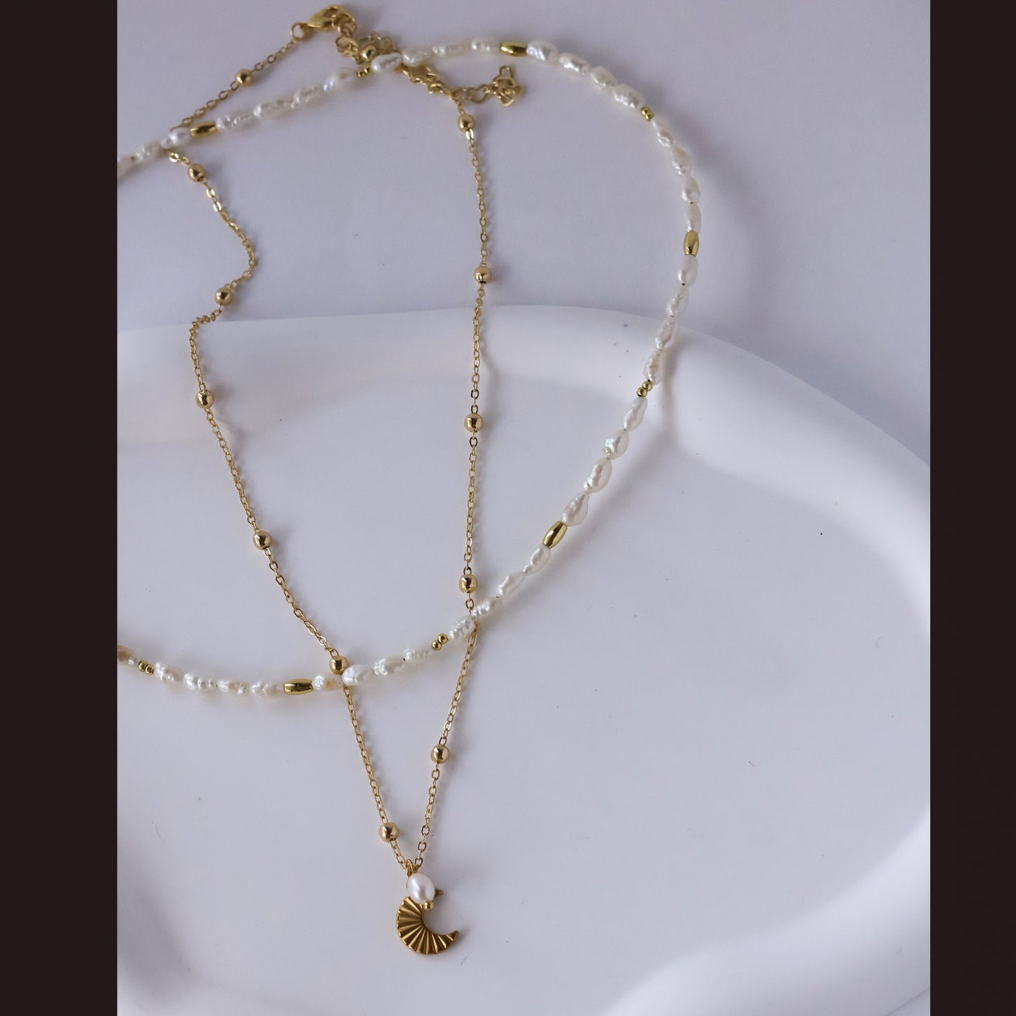 Summer Moon Necklace with Natural Pearl Handmade Gold Plated