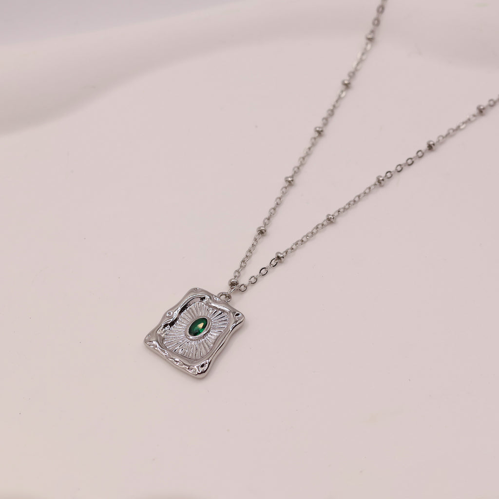 Brooke pendant necklace with Emerald gem stone gold plated