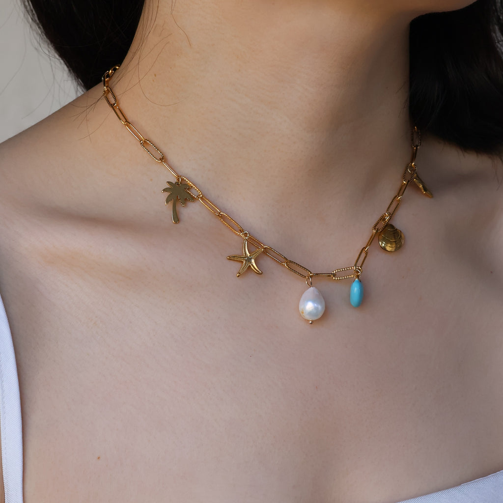 Ocean Breeze Charm Necklace gold plated handmade