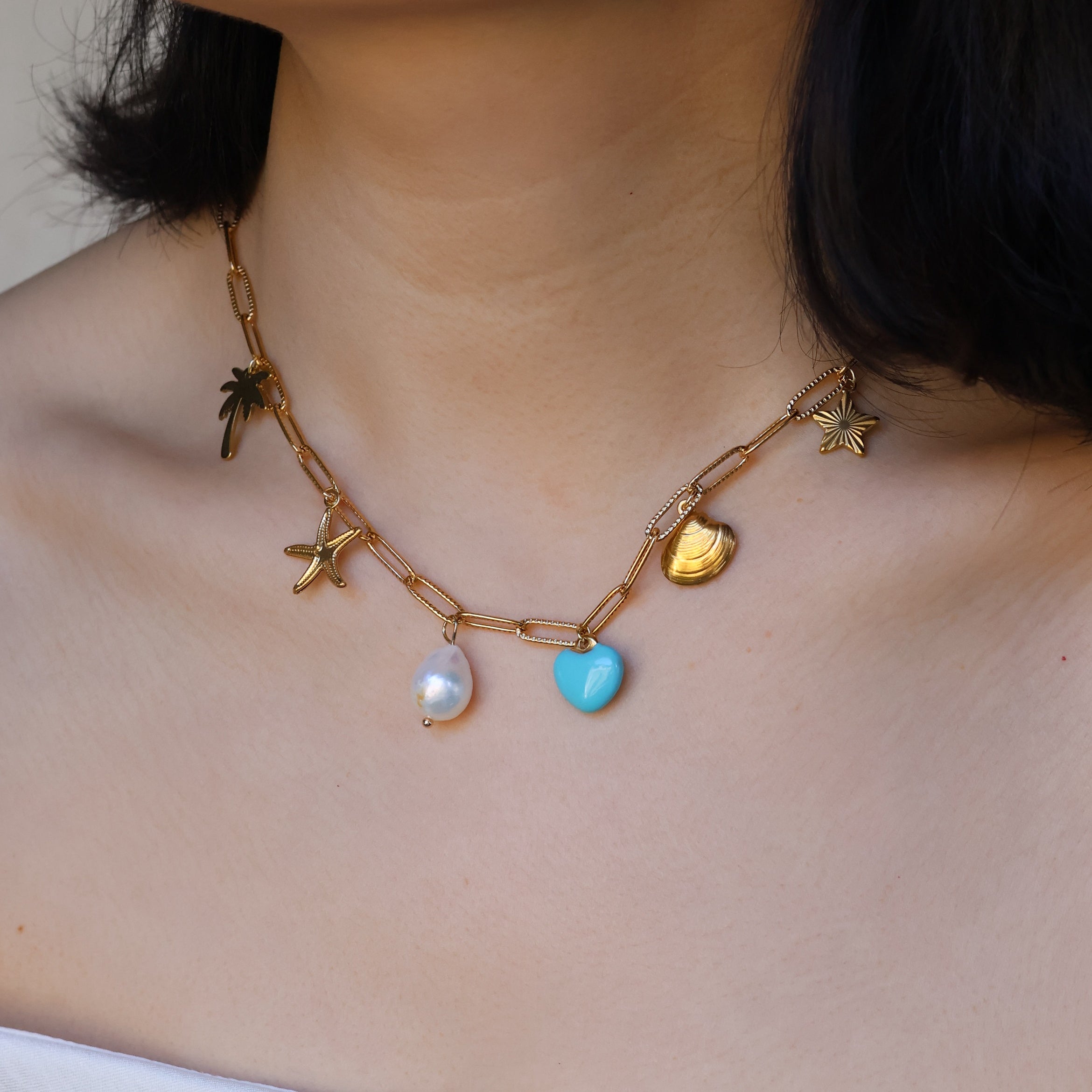 Ocean Breeze Charm Necklace gold plated handmade