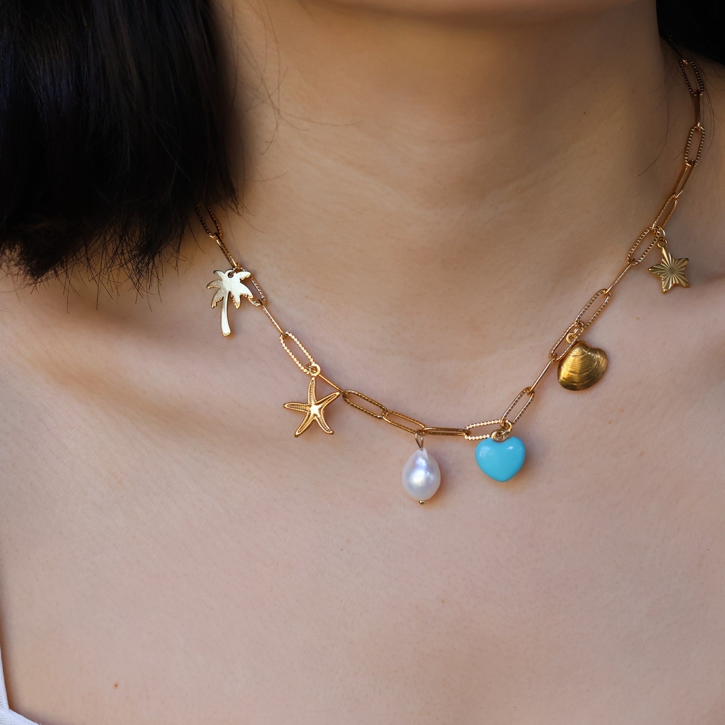 Ocean Breeze Charm Necklace gold plated handmade