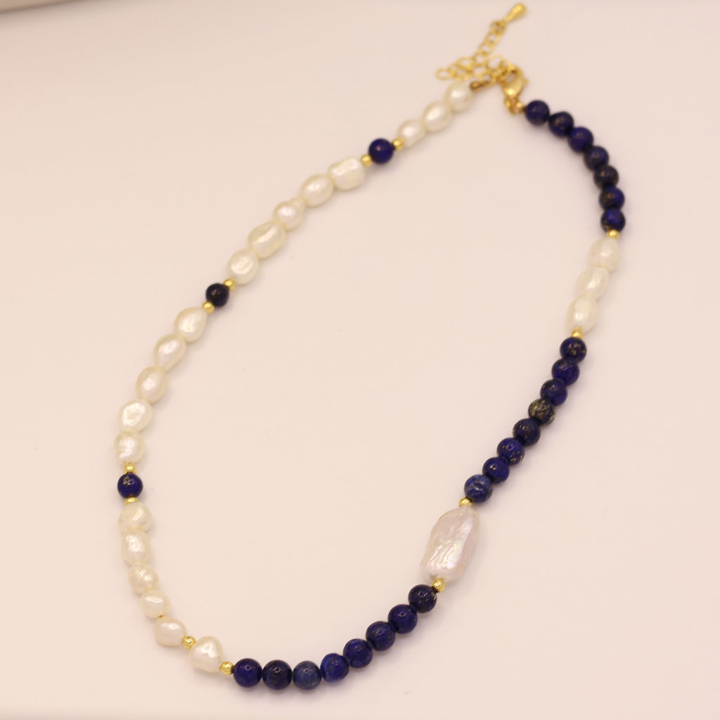 Ocean night necklace with lapis lazuli and pearls