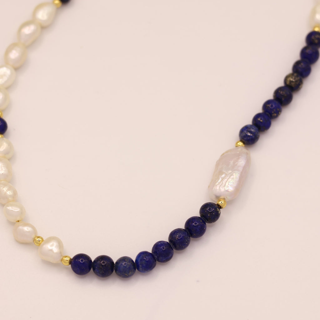 Ocean night necklace with lapis lazuli and pearls
