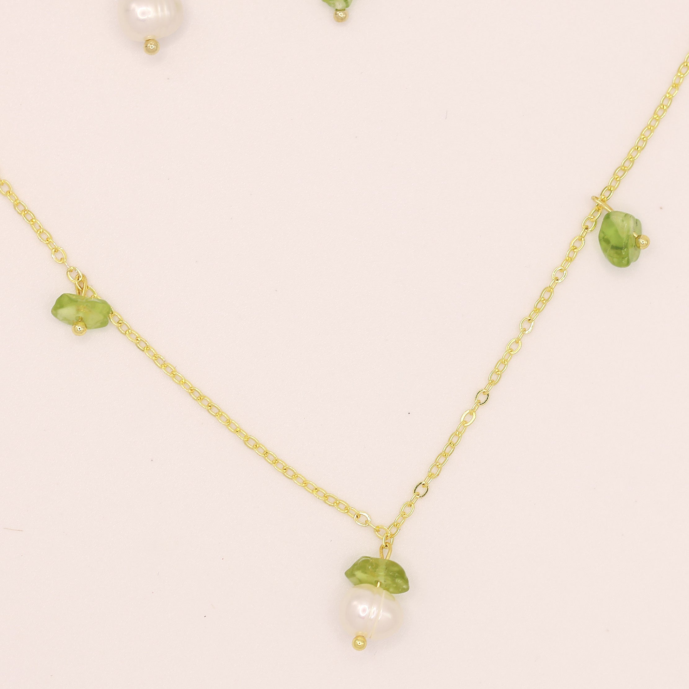 Olive Cascade Huggies Earrings and Necklace set Handmade August birthstone