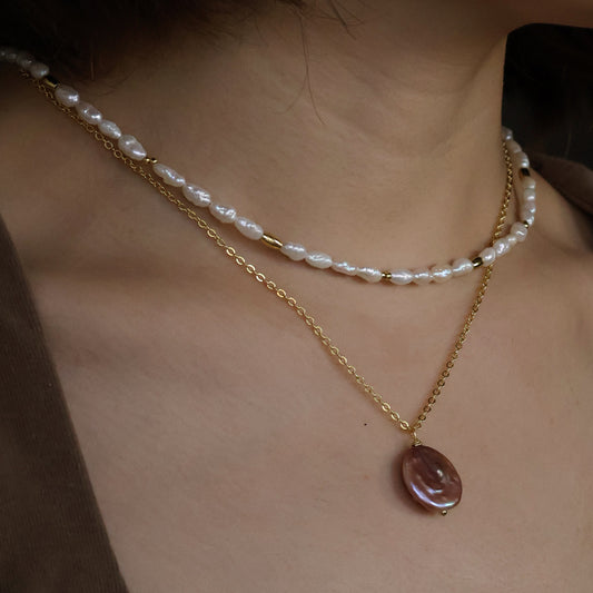 Purple Button baroque pearl necklace