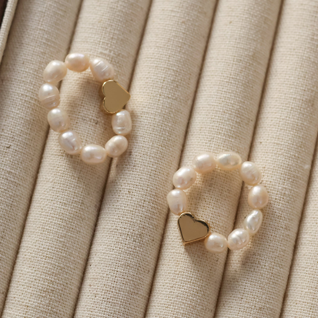Freshwater pearl ring with gold heart