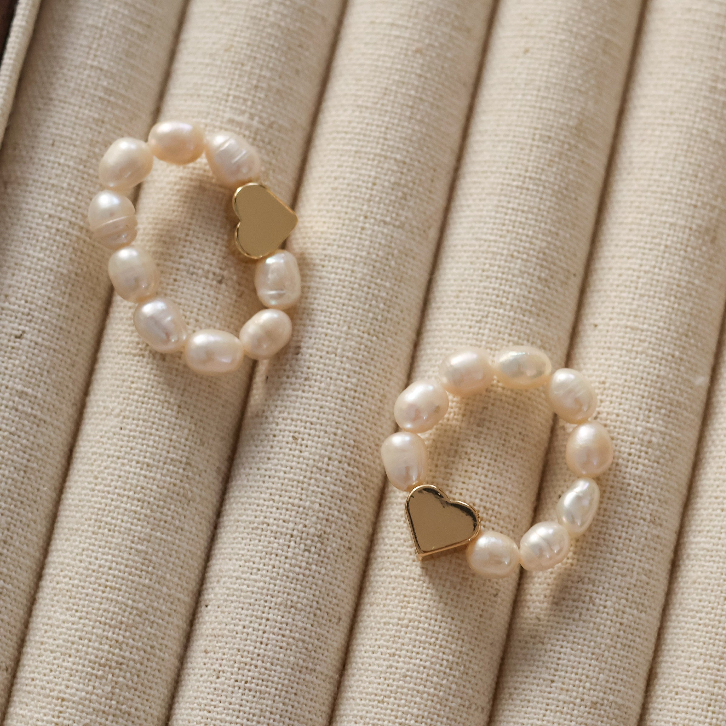 Freshwater pearl ring with gold heart