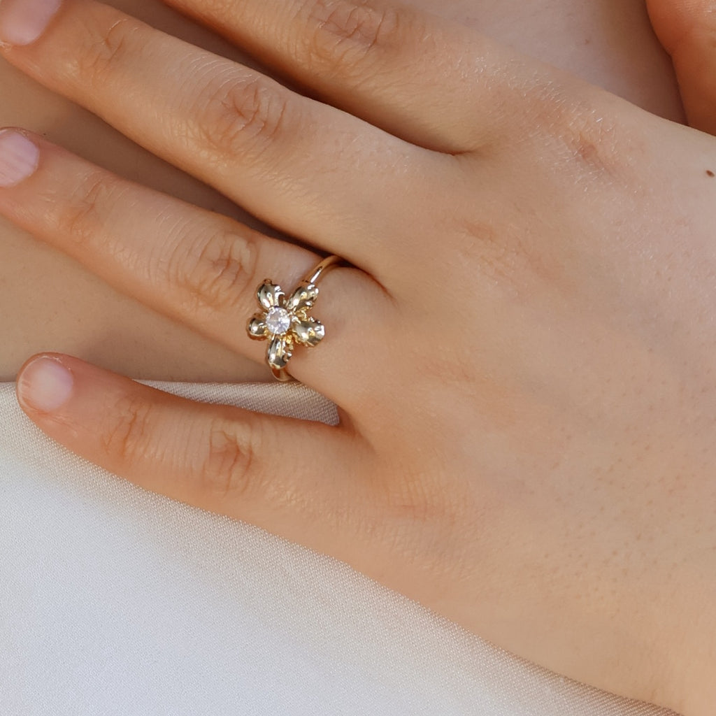 Flower Zircon Open Ring