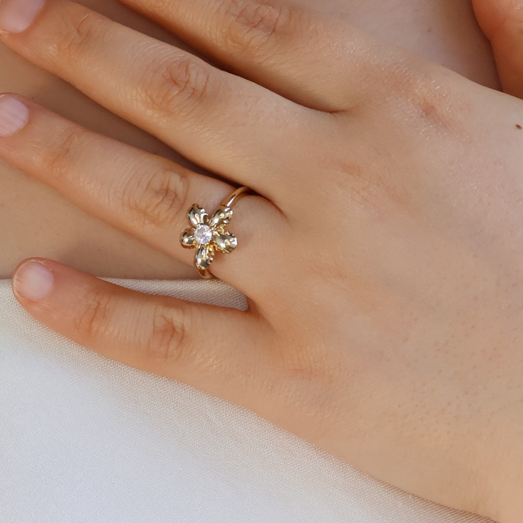 Flower Zircon Open Ring