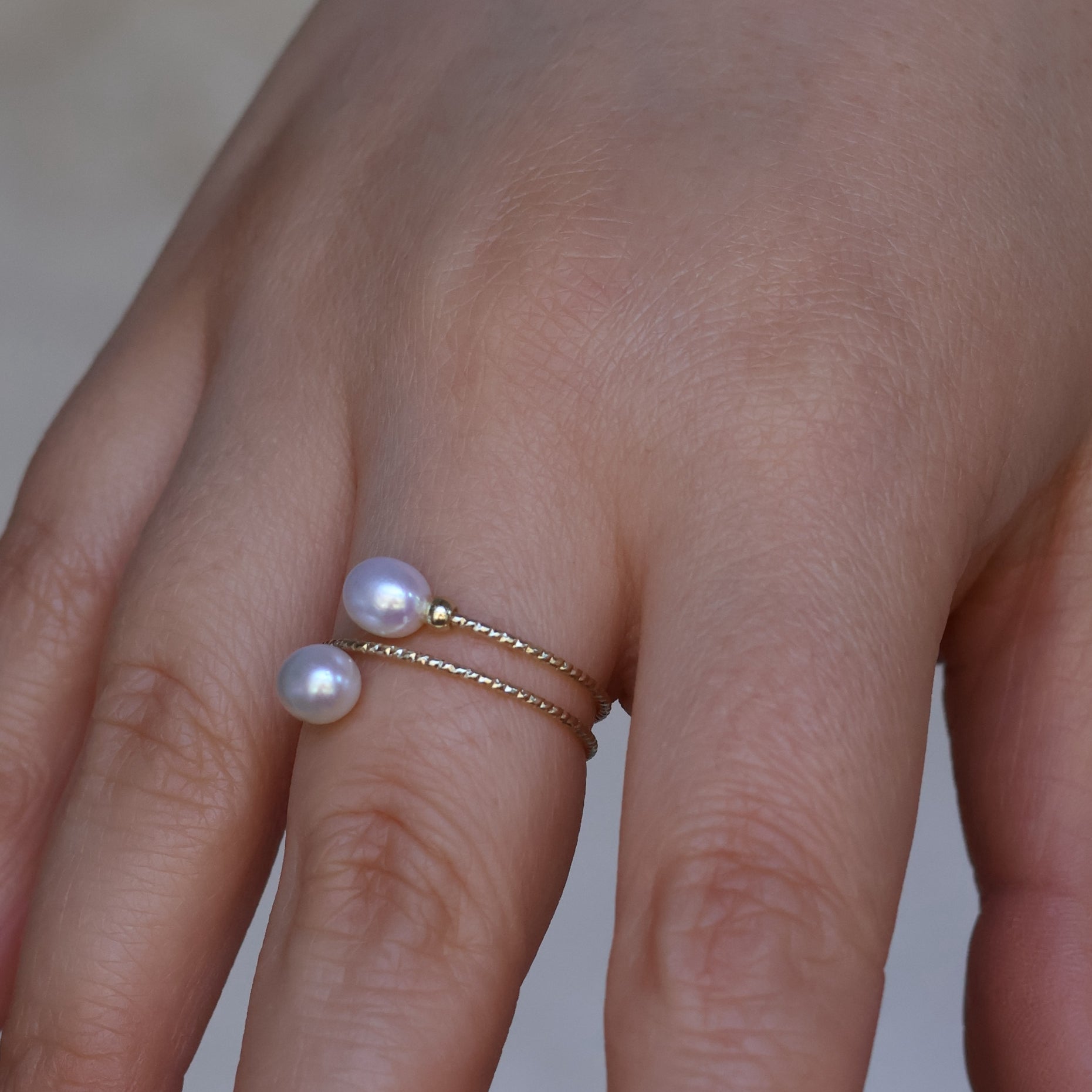 Handmade Twist Pearl Duo Ring