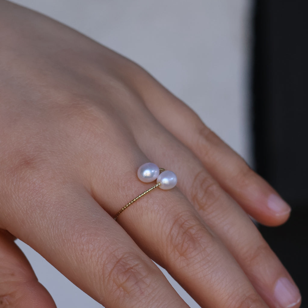Handmade Twist Pearl Duo Ring