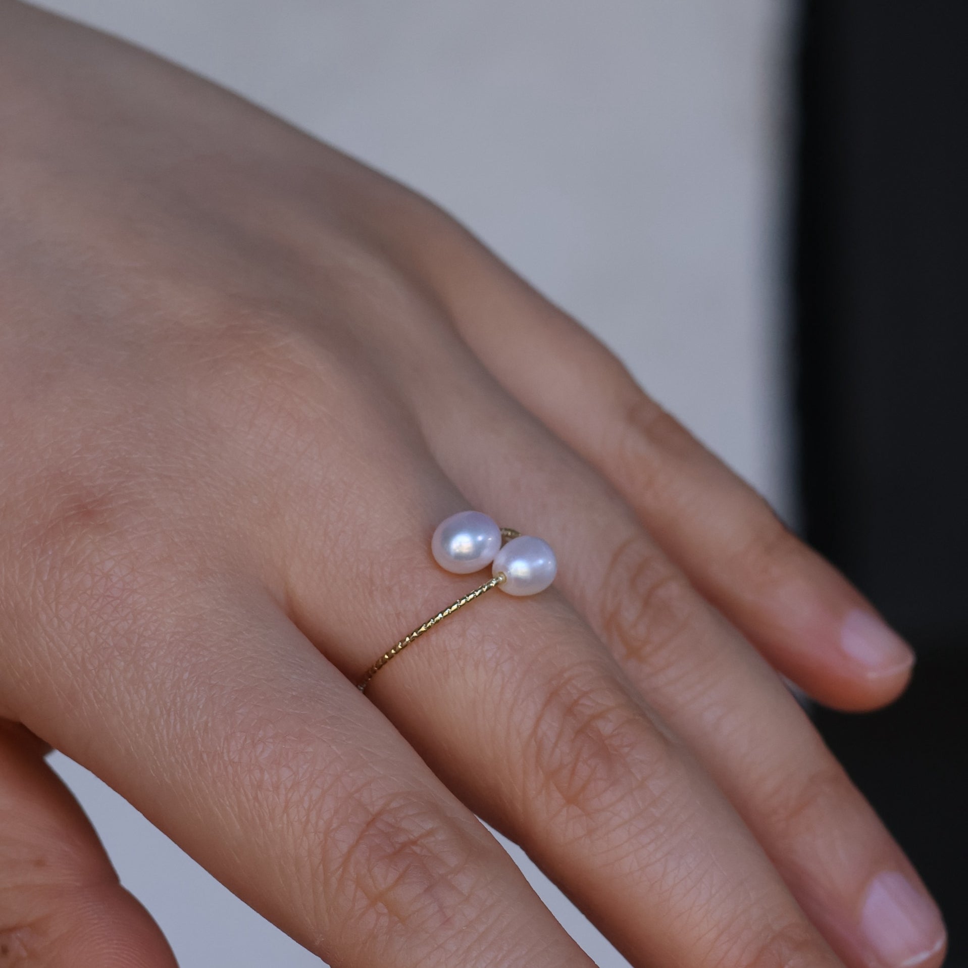 Handmade Twist Pearl Duo Ring