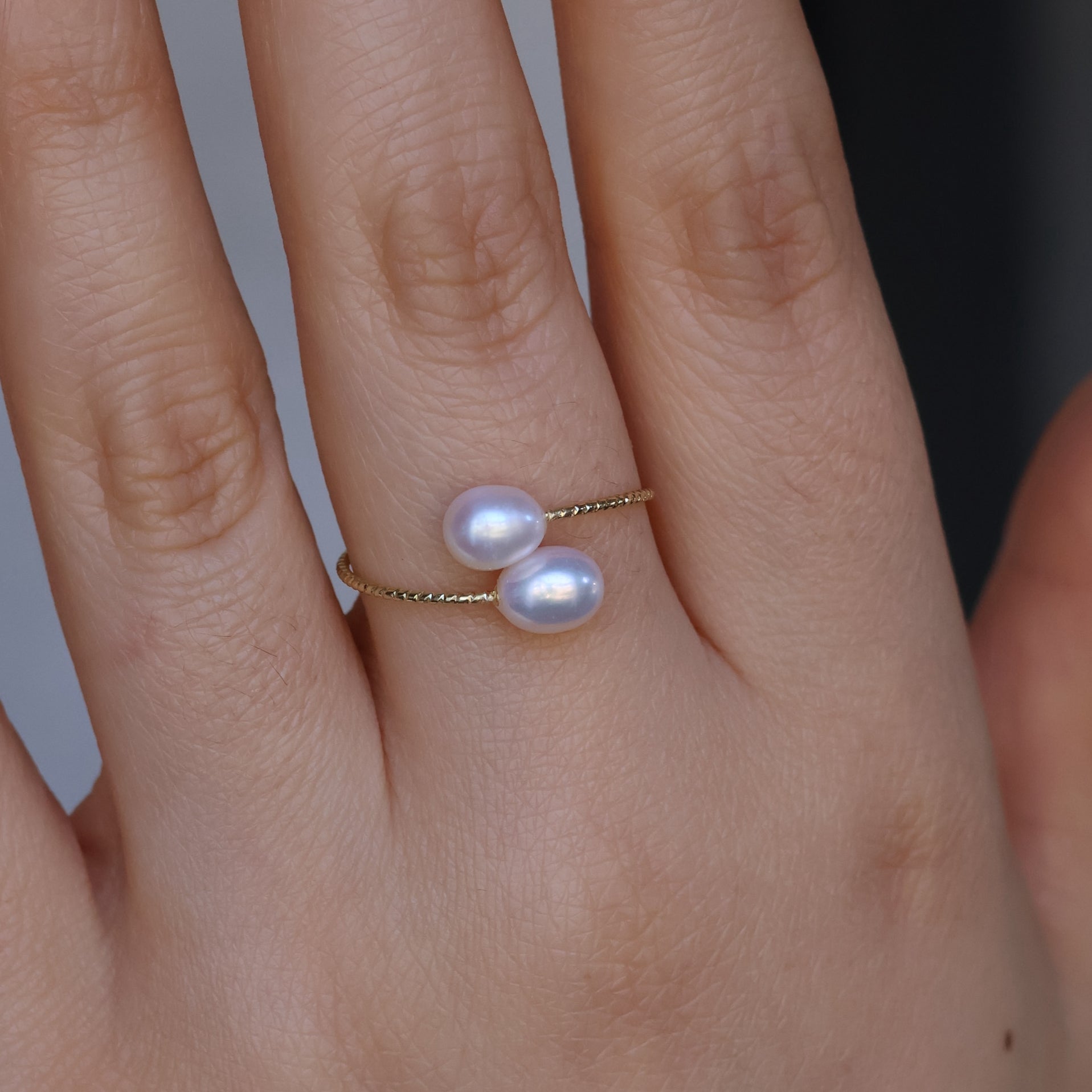 Handmade Twist Pearl Duo Ring