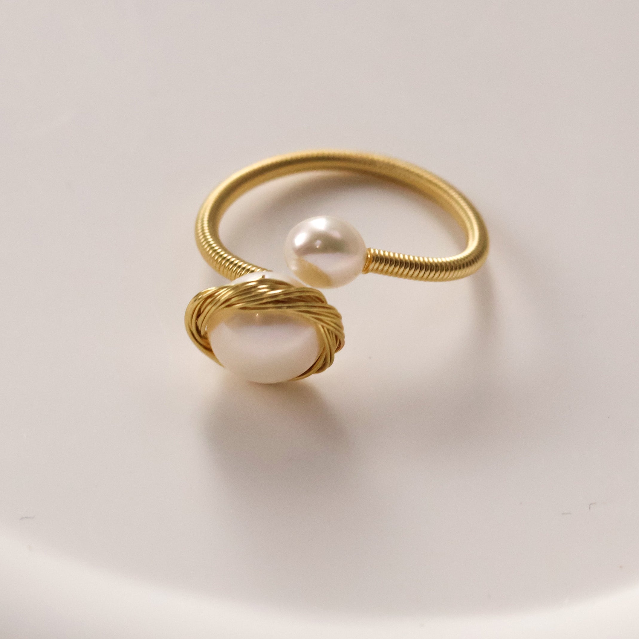 Minimalist Natural Pearl Open Ring handmade