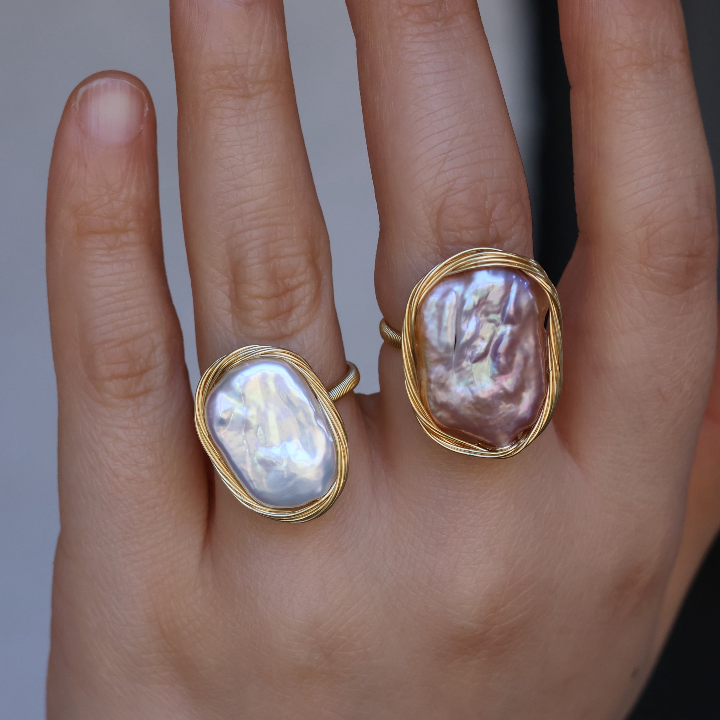 Oversize baroque Pearl open ring