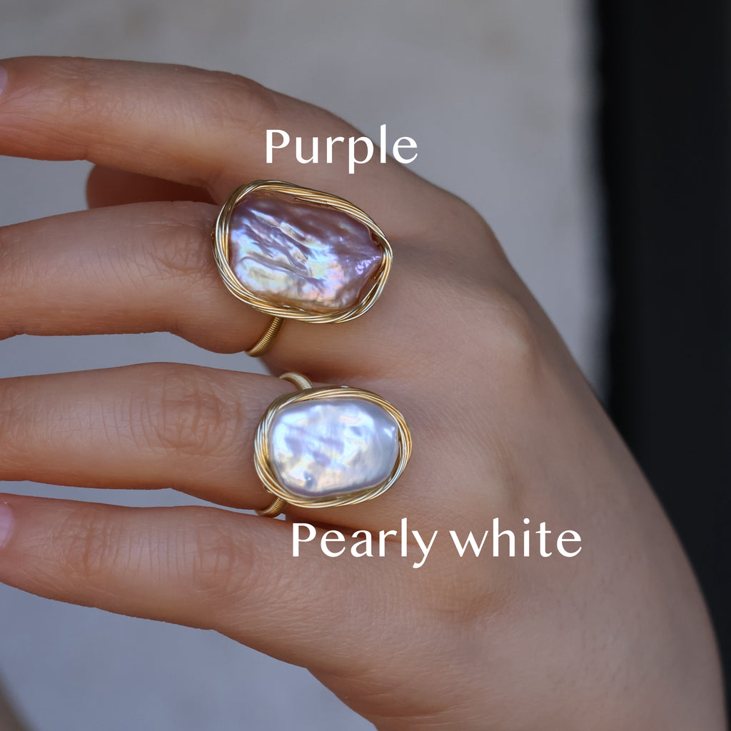 Oversize baroque Pearl open ring