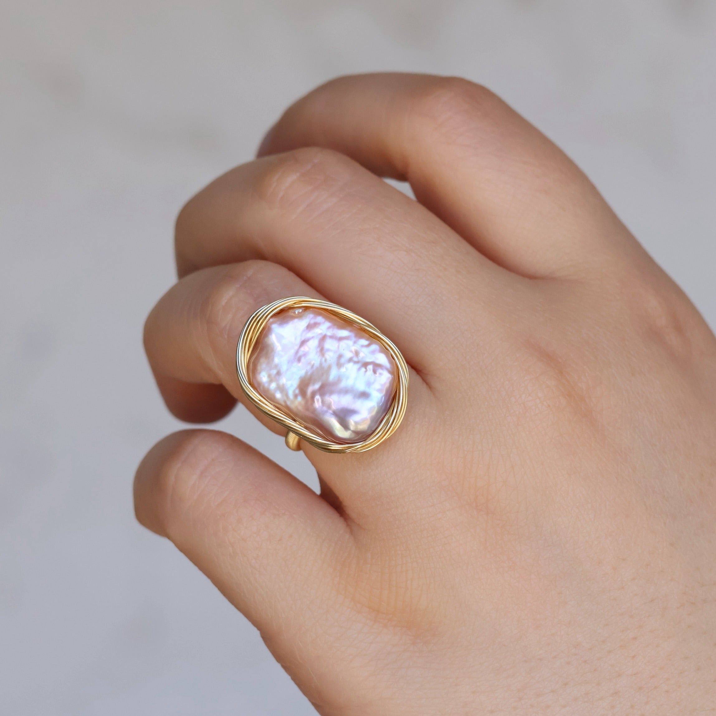 Oversize baroque Pearl open ring