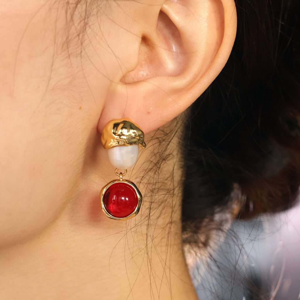 Ruby Glaze Earrings with freshwater pearl