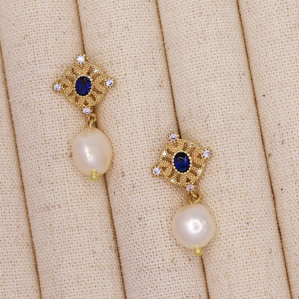 Sapphire Natural Pearl Earrings