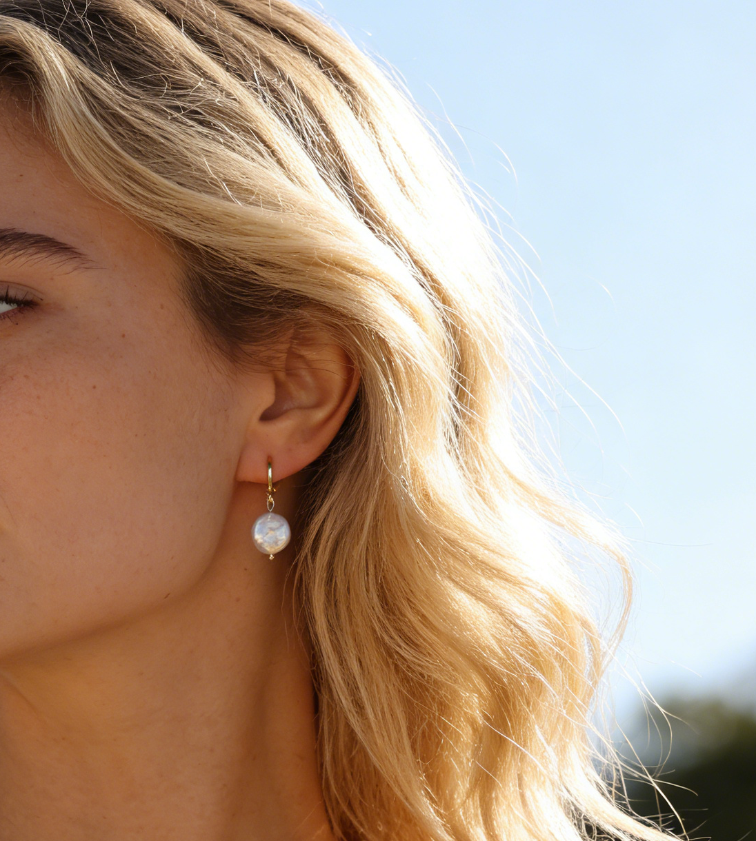 Single Button Pearl Drop Earrings