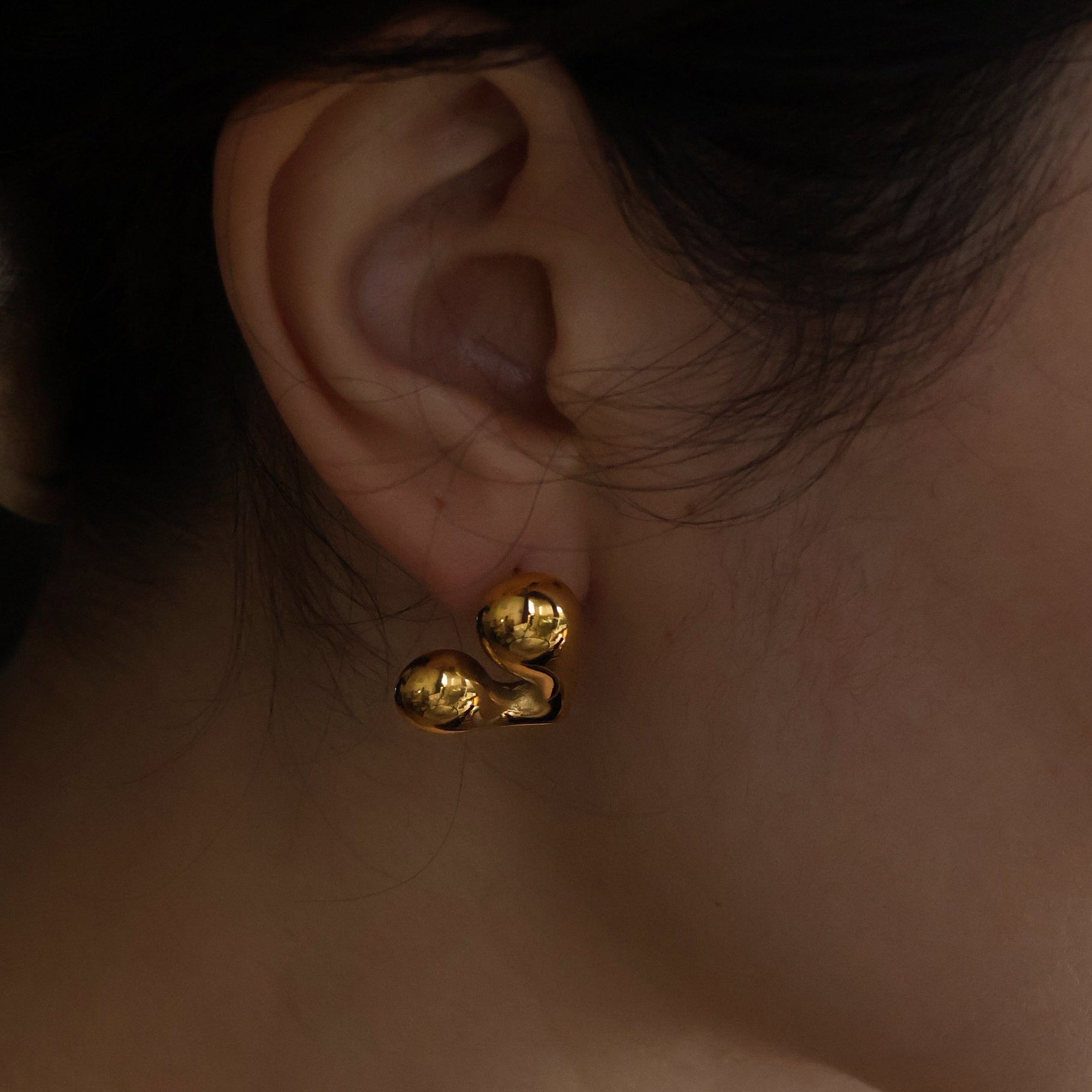Gold plated heart shaped stud earrings tarnish-proof