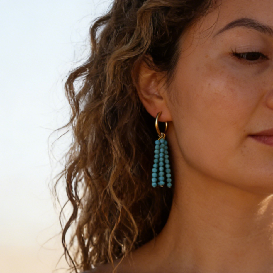 Turquoise Tassel Hoops handmade