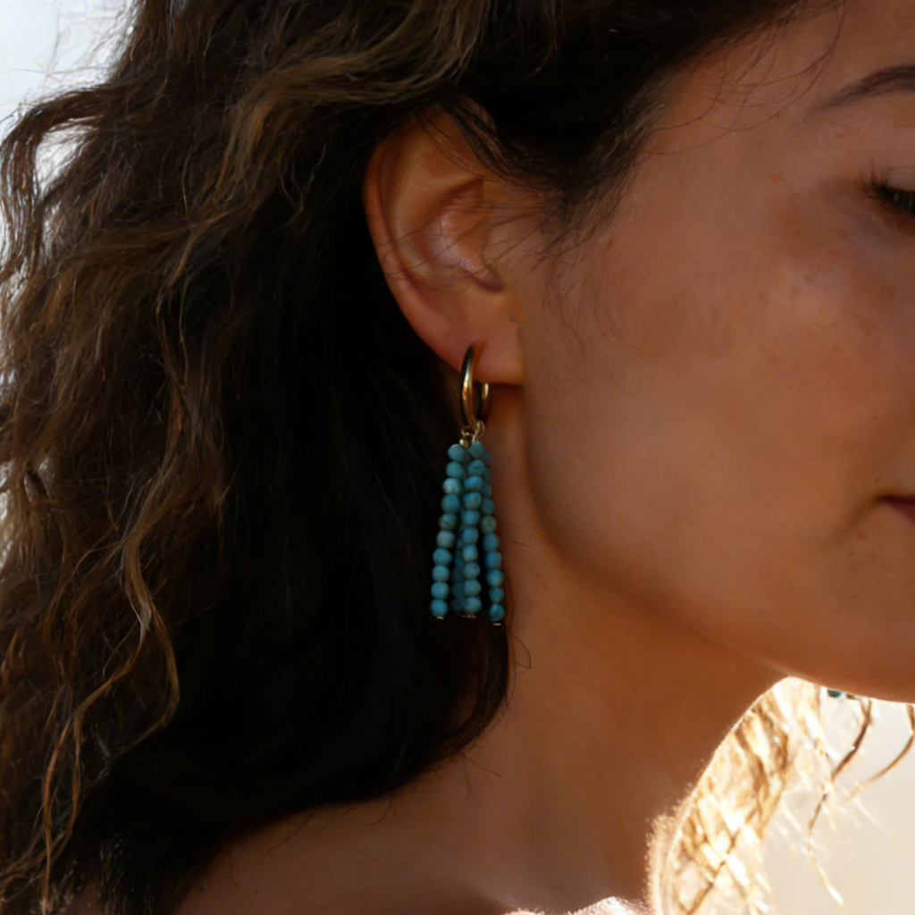 Turquoise Tassel Hoops handmade