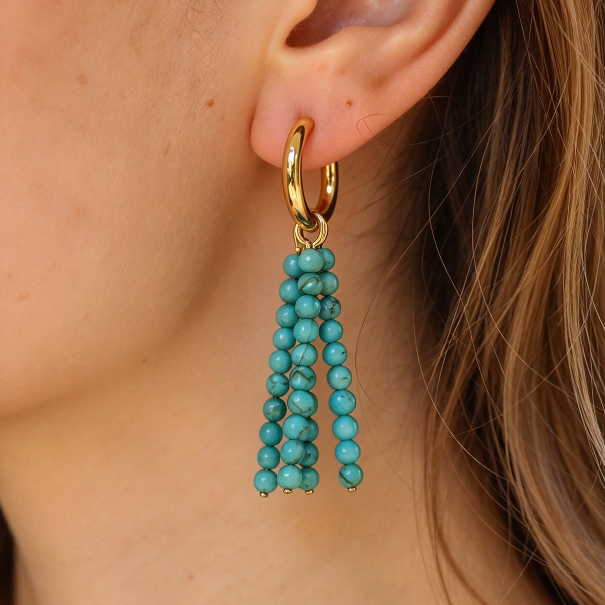 Turquoise Tassel Hoops handmade