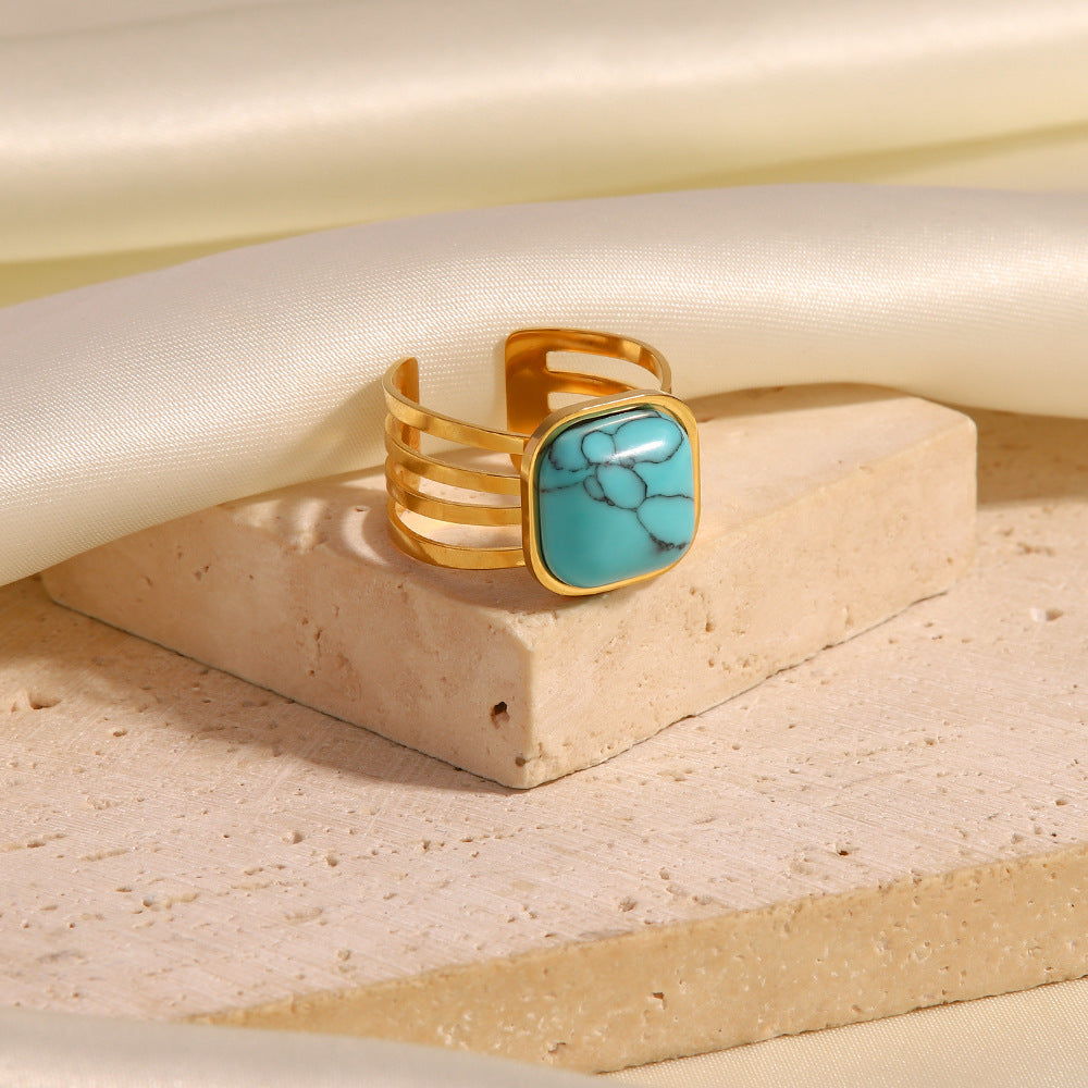 Turquoise gold plated natural stone ring