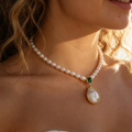 Verde Gem Baroque Pearl Necklace handmade
