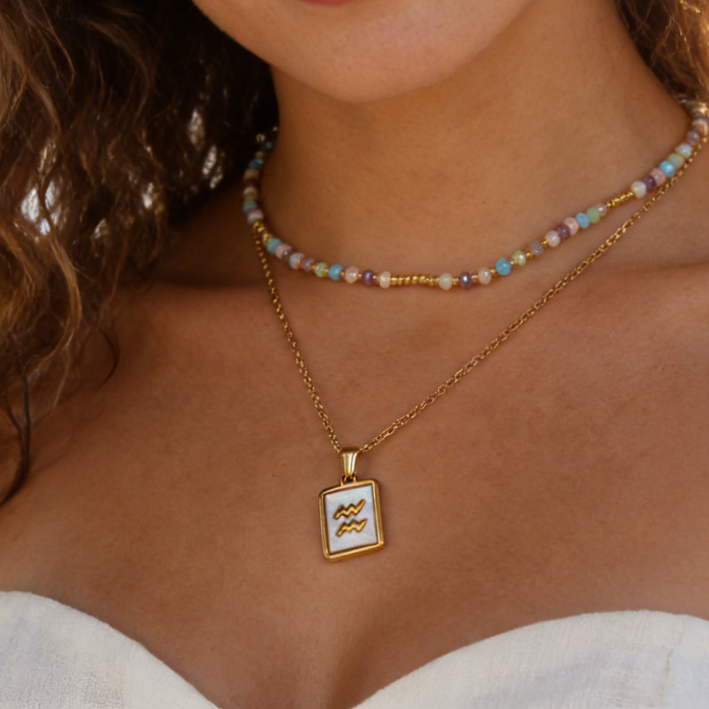 Zodiac Sign charm 18k gold plated necklace