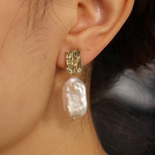 Alba Handmade Baroque Pearl Drop Earrings – Gold Plated – view 2
