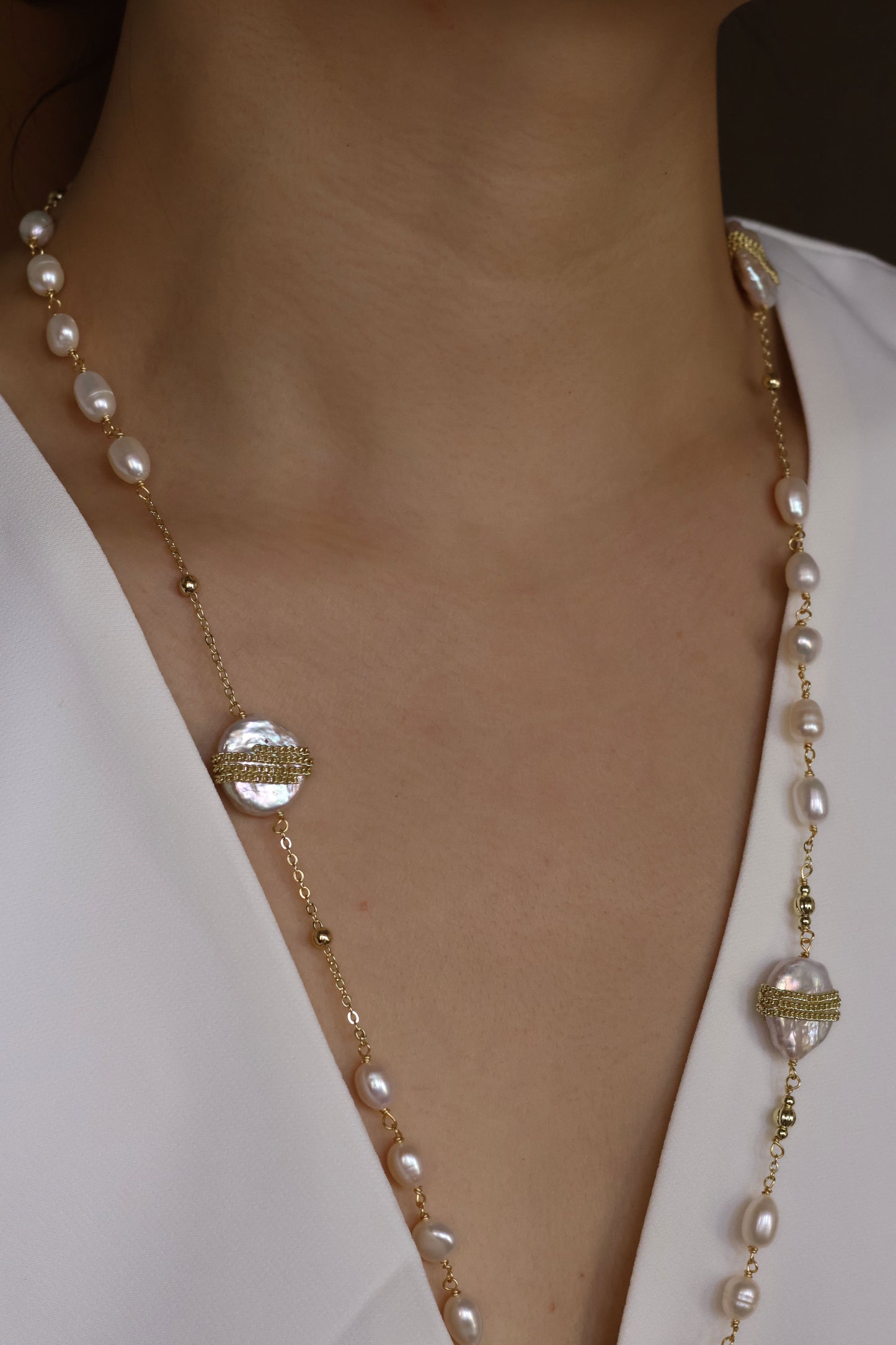 Long story natural baroque pearl necklace handmade