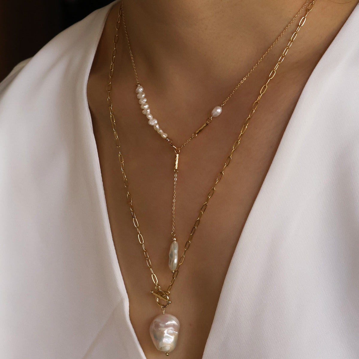 Maisie Handmade Freshwater Pearl Layering Necklace – Gold Plated – view 3