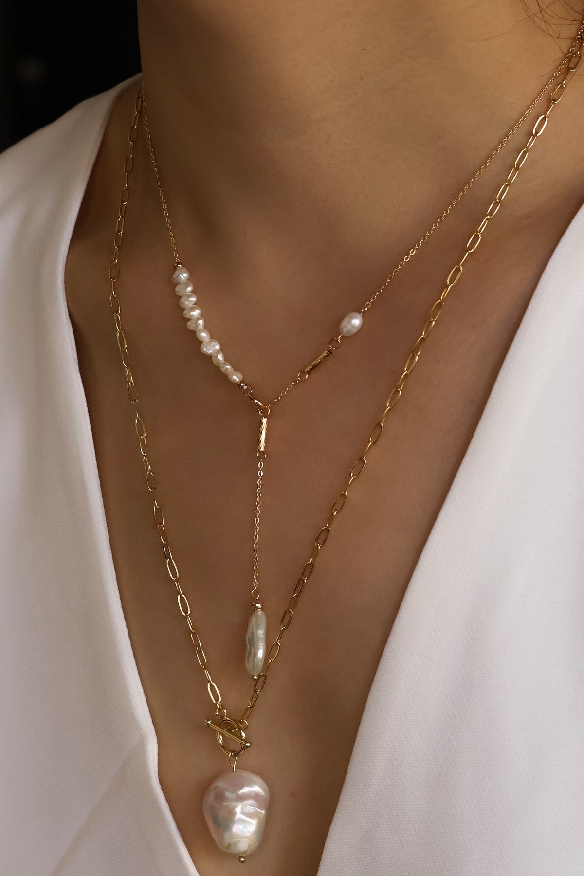 Maisie Handmade Freshwater Pearl Layering Necklace – Gold Plated – view 4