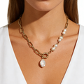 Ingrid baroque pearl necklace with chunky gold plated chain