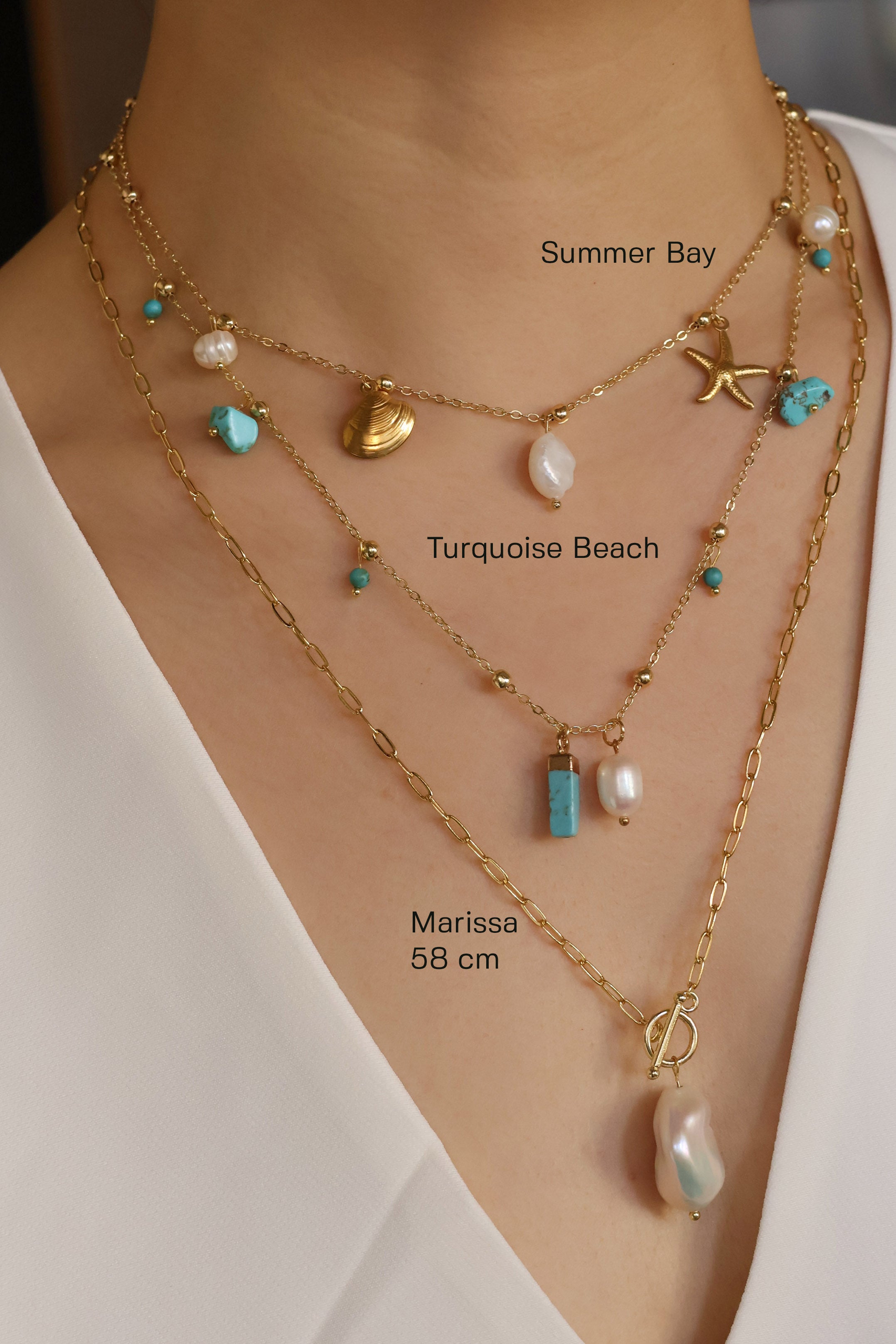 Turquoise beach handmade necklace with natural turquoise stone and freshwater pearl