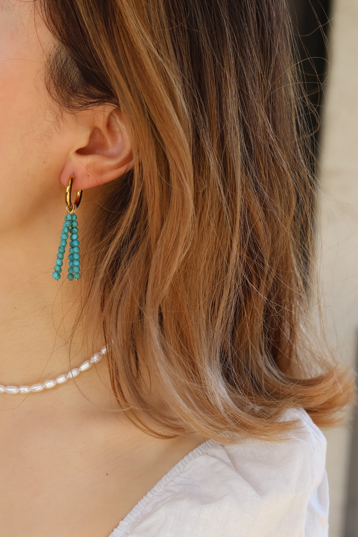 Turquoise Tassel Hoops handmade