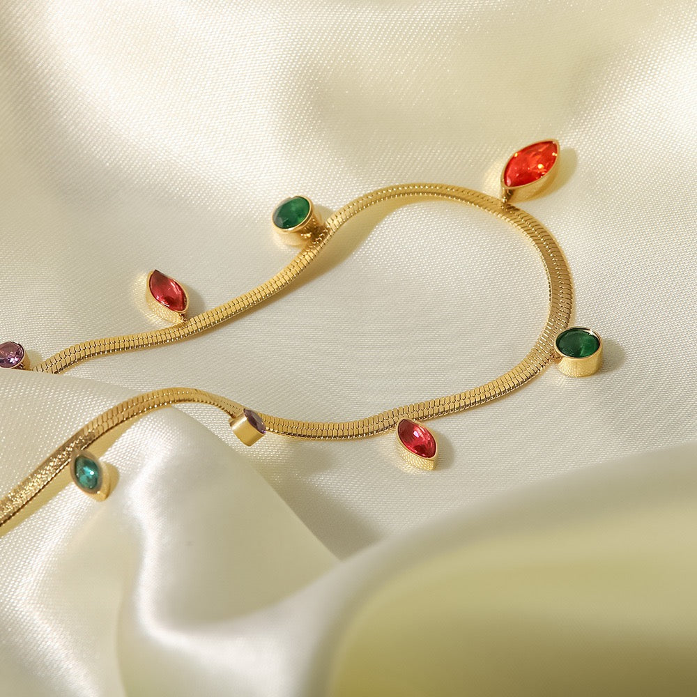 Christmas light gold plated snake chain neckace