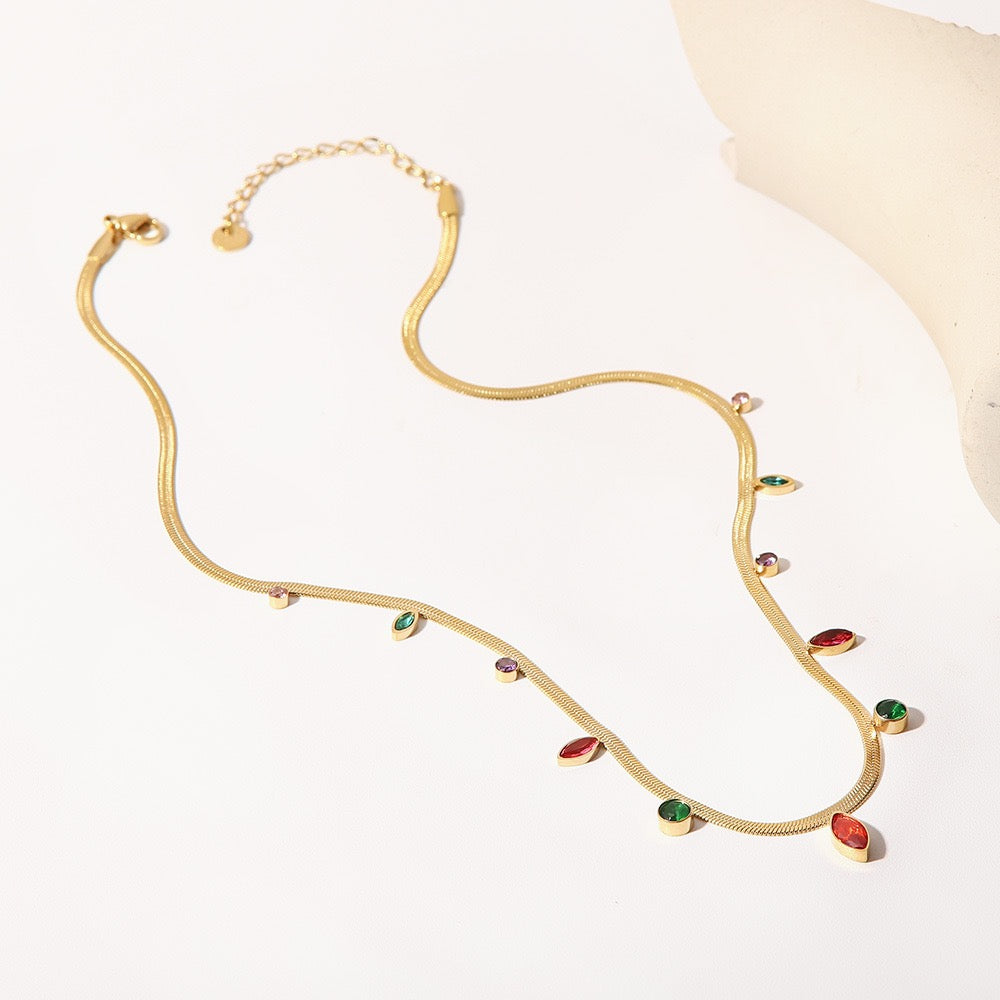 Christmas light gold plated snake chain neckace